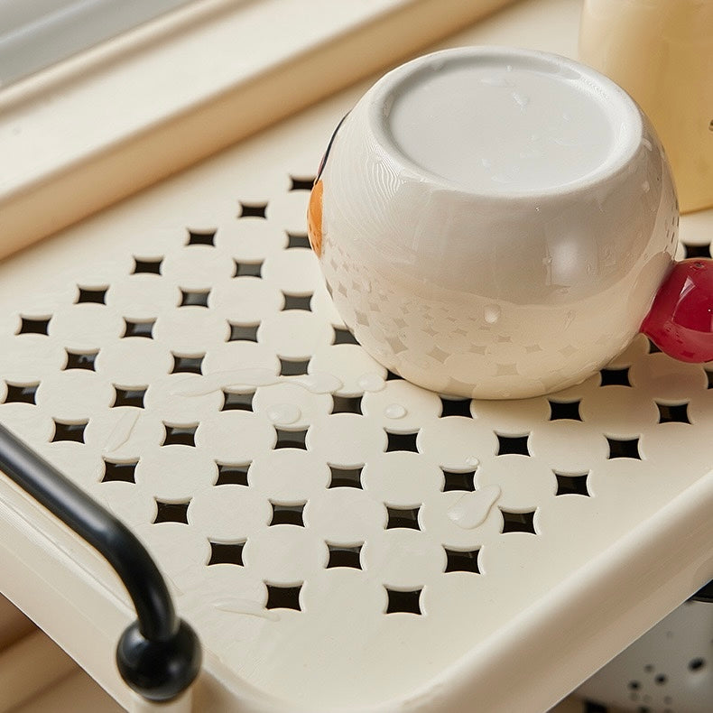 Two-Tier Cup Drying Rack with Handles | Creamy White & Black Drip Tray