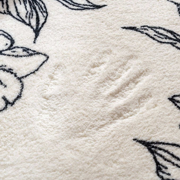 Minimalist Floral Plush Bedside Rug | Ultra-Soft 100x100cm Round Carpet | Cozy & Soft Design