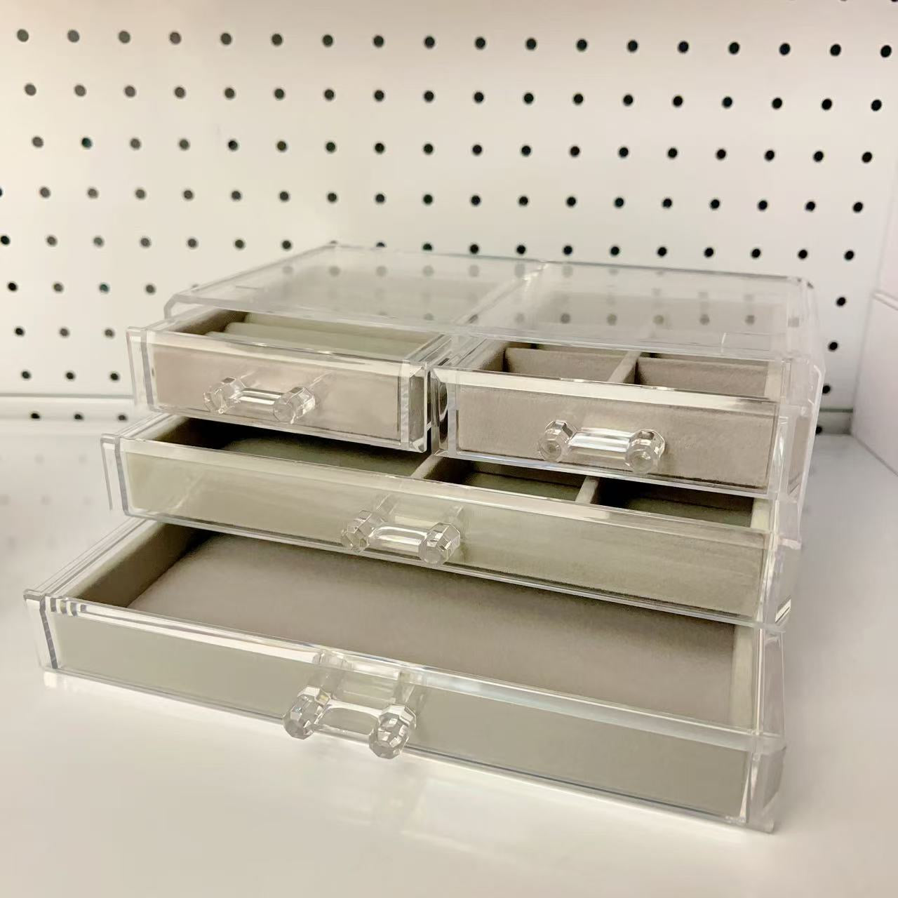 Elegant Acrylic Jewelry Box with 4 Drawers – Velvet Lined Storage for Rings & Bracelets