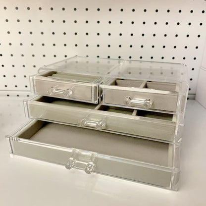 Elegant Acrylic Jewelry Box with 4 Drawers – Velvet Lined Storage for Rings & Bracelets