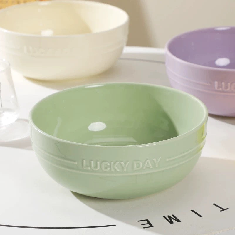 Lucky Day Large Capacity Ceramic Soup Bowl – Soft Pastel Colors, 1700ML Capacity