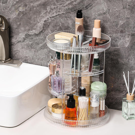 360° Rotating Acrylic Makeup Organizer – Adjustable Multi-Layer Cosmetic Storage Rack