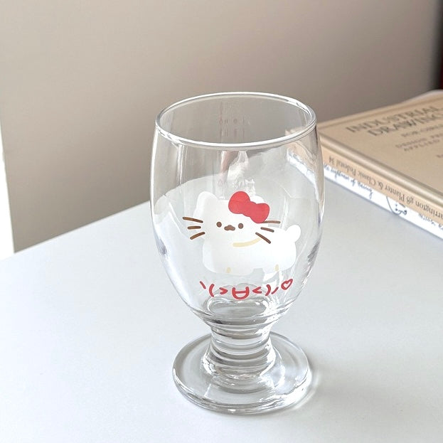 Cute Cat & Bunny High-Stem Glass Mug | 300ml Cute Drinking Glass