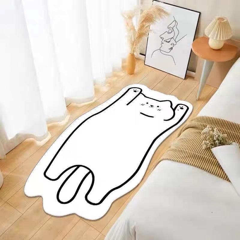 Stretching Cat Plush Bedside Rug | 50x120cm Ultra-Soft Short Plush Carpet