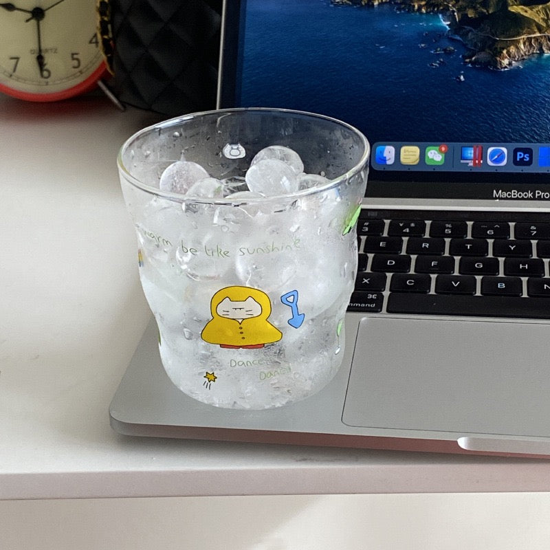 Sleepy Kitty Cartoon Glass Mug | 320ML Capacity, Dishwasher Safe