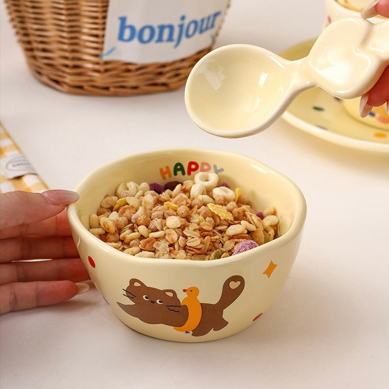 Happy Cat Ceramic Bowl Gift Set – Set of 4, Perfect for Gifting