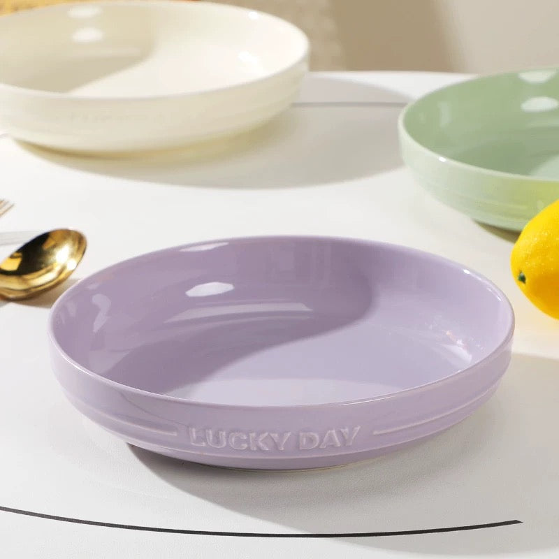 Lucky Day Ceramic Deep Plate – Soft Pastel Colors, 8 Inches