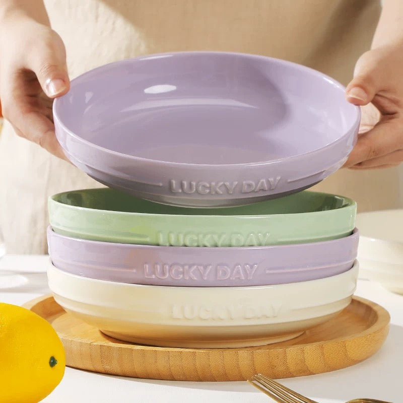 Lucky Day Ceramic Deep Plate – Soft Pastel Colors, 8 Inches