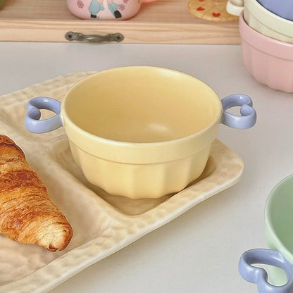 Macaron Color Double-Handle Yogurt Bowl - Cute Heart-Shaped Design
