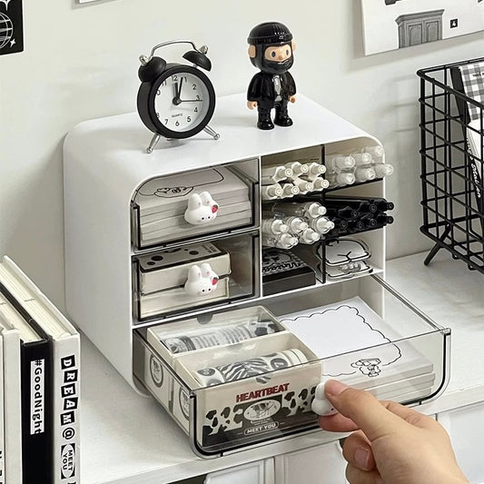Pig & Rabbit Desktop Organizer with Drawers | High-Quality Acrylic and PC Plastic