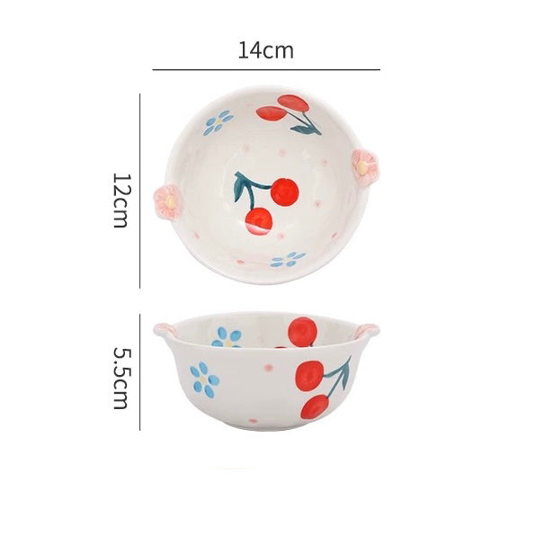 Cherry Blossom Hand-Painted Dinnerware Set | Cute Floral Design with Handles | Microwave & Dishwasher Safe