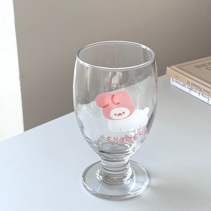 Cute Cat & Bunny High-Stem Glass Mug | 300ml Cute Drinking Glass