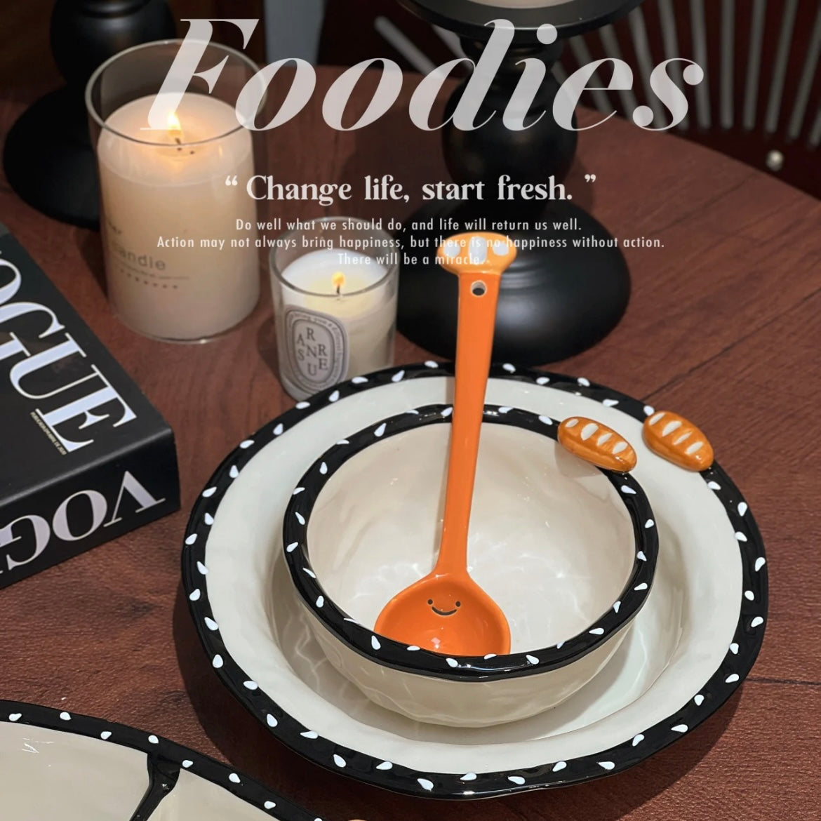 Black & White Sesame Bread Series Dinnerware Set | Chic & Functional Dining Set