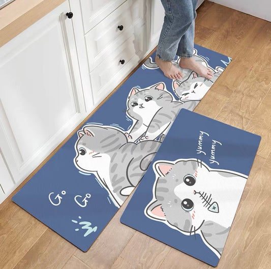 Adorable Kitty Leather Kitchen Mat