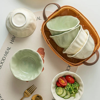 Wavy-edged Ceramic Cereal Bowl – 4.5-Inch Underglaze Bowl, Microwave & Oven Safe