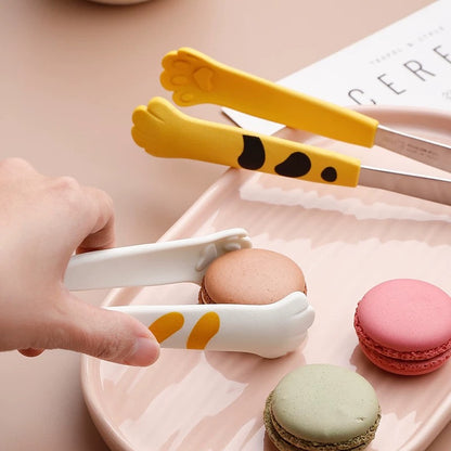 Cute Cat Paw Food Tongs | Anti-Slip Stainless Steel Tongs in Pink, Yellow, White