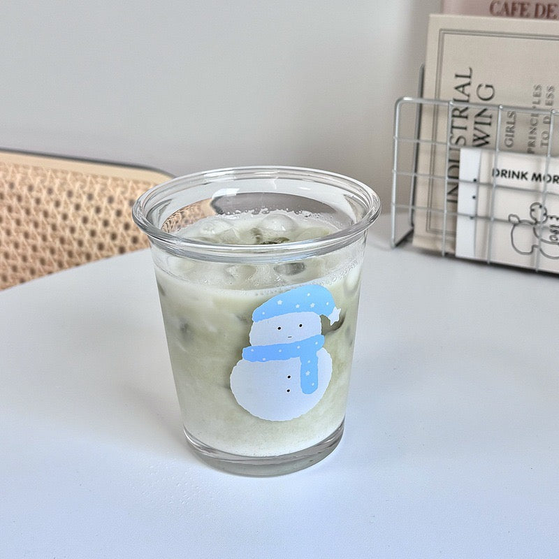 Cute Snowman Glass Mug – 350ML Capacity, Winter-Themed Drinking Cup