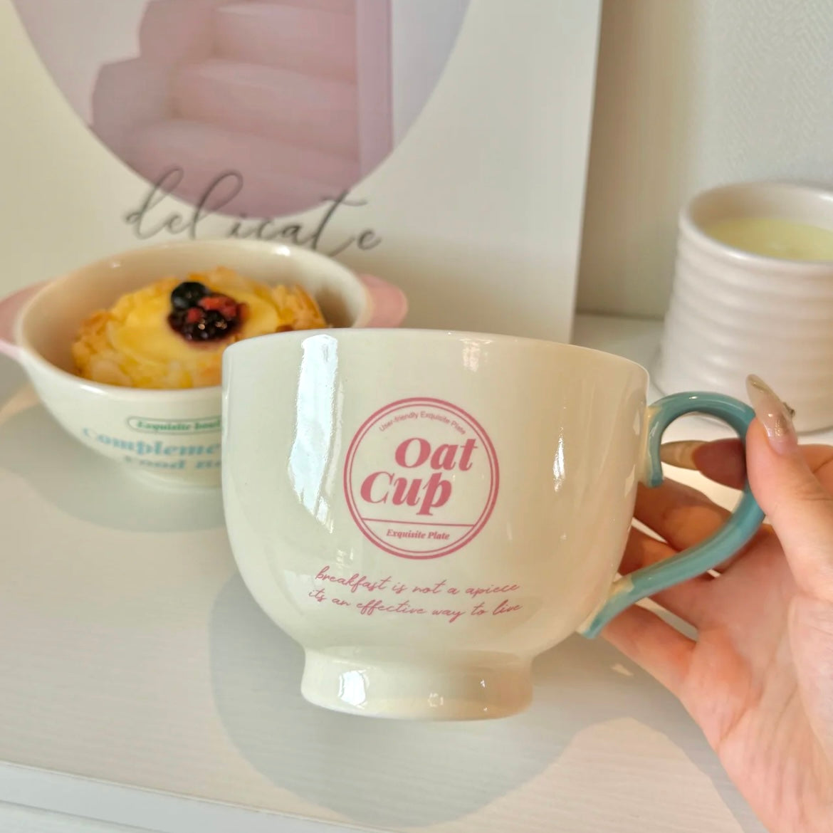 Creamy White Ceramic Breakfast Cup | 500ML Oat Cup Design