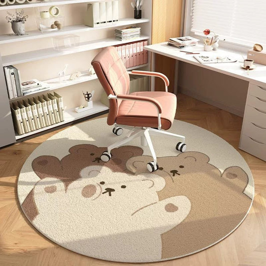 Trio Bear Plush Bedside Rug | Ultra-Soft 100x100cm Round Carpet | Cozy & Soft Design