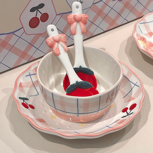 Pink Floral Ceramic Dinnerware Gift Set – Adorable 3-Piece Tableware, Perfect for Gifting