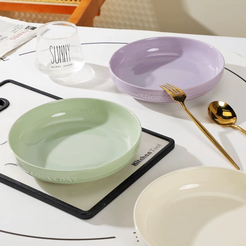Lucky Day Ceramic Deep Plate – Soft Pastel Colors, 8 Inches