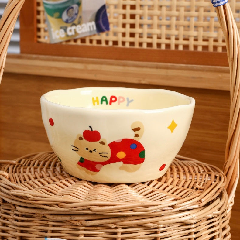 Happy Cat Ceramic Bowl Gift Set – Set of 4, Perfect for Gifting