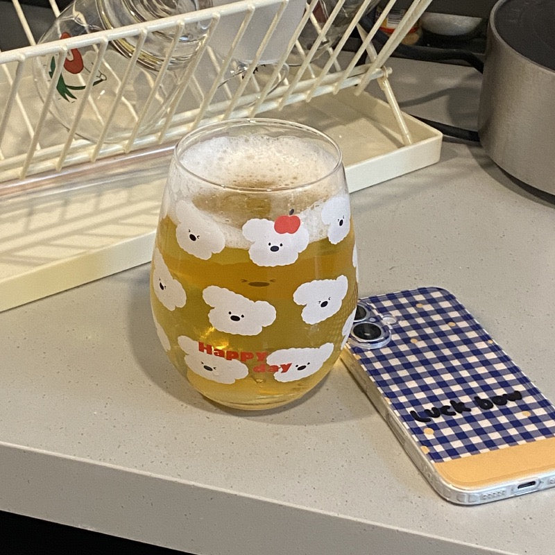 Cute Cotton Dog Large Glass Cup | Heat-Resistant, 540ML Capacity