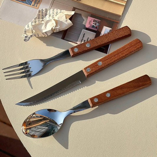 Riveted Wooden Handle Stainless Steel Utensil Set - Set of 3