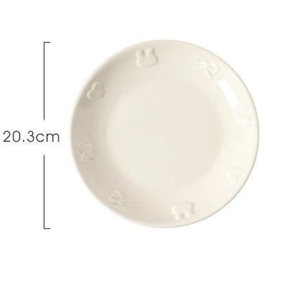 Embossed Bunny Ceramic Dinnerware Set | Pastel Pink & Cream White Tableware
