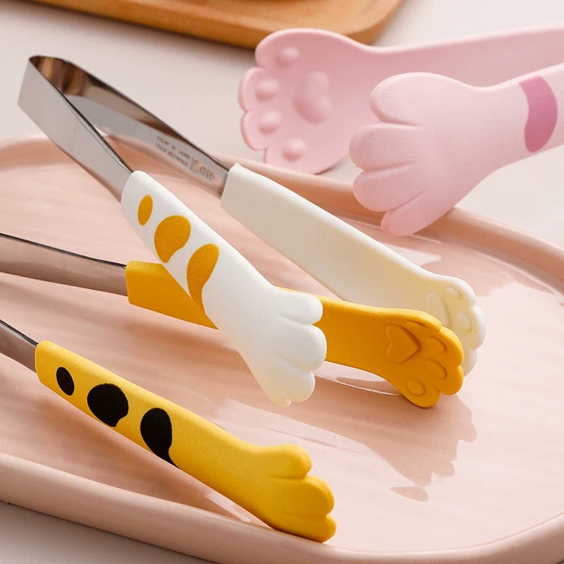 Cute Cat Paw Food Tongs | Anti-Slip Stainless Steel Tongs in Pink, Yellow, White