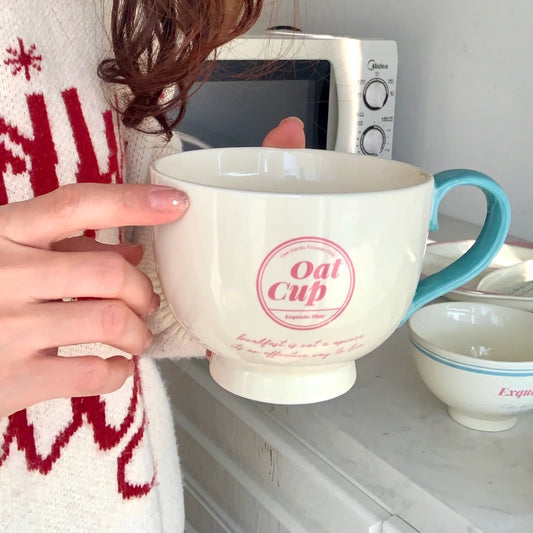 Creamy White Ceramic Breakfast Cup | 500ML Oat Cup Design