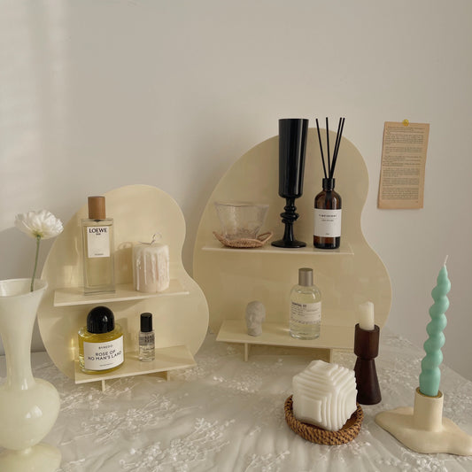 Soft Ivory Minimalist Acrylic Display Shelf - Stylish Organizer for Perfumes, Cups, and Decorative Items