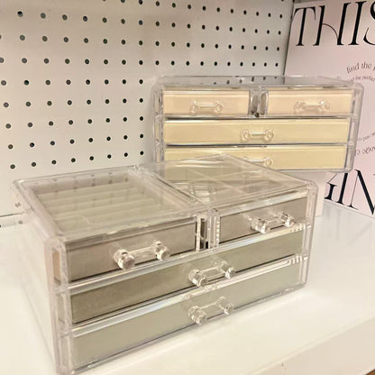 Elegant Acrylic Jewelry Box with 4 Drawers – Velvet Lined Storage for Rings & Bracelets