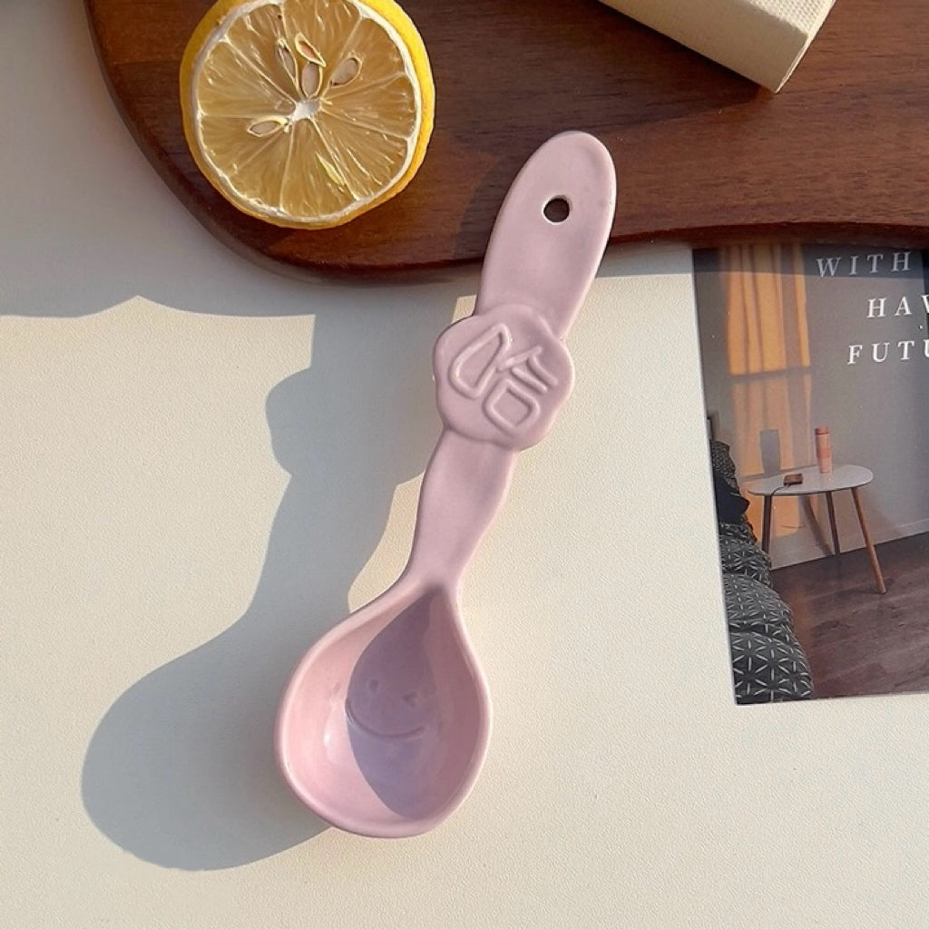 Cheerful Ceramic Bowl with Spoon | 550ml | Fun “Xixi Haha” Design | Microwave & Dishwasher Safe