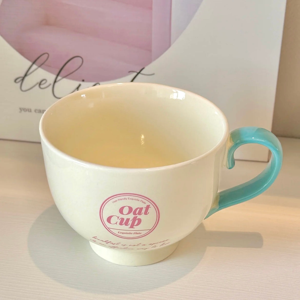 Creamy White Ceramic Breakfast Cup | 500ML Oat Cup Design