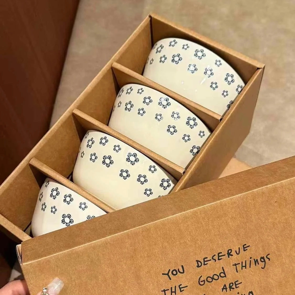 Blue Blossom Ceramic Bowl Gift Set – Set of 4, Perfect for Gifting