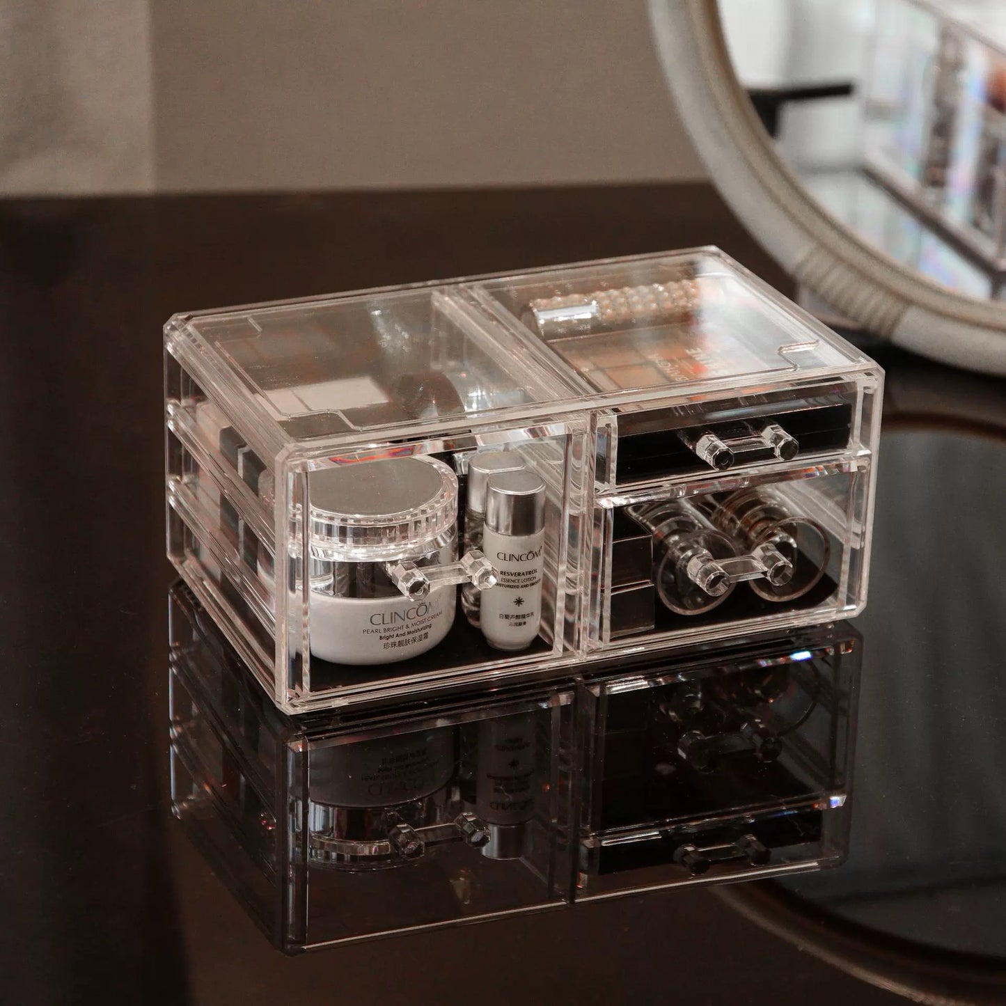 Acrylic Jewelry & Makeup Organizer Set – 2-Piece Storage Display with 3 or 4 Drawers