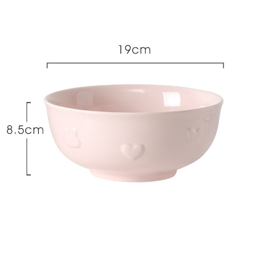 Embossed Bunny Ceramic Dinnerware Set | Pastel Pink & Cream White Tableware