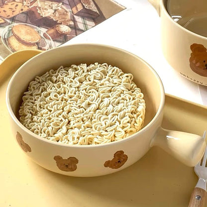 Adorable Creamy Emo Bear Handled Baking Dish - Multi-Functional Ceramic Dish