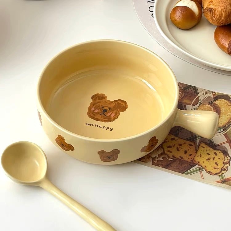 Adorable Creamy Emo Bear Handled Baking Dish - Multi-Functional Ceramic Dish