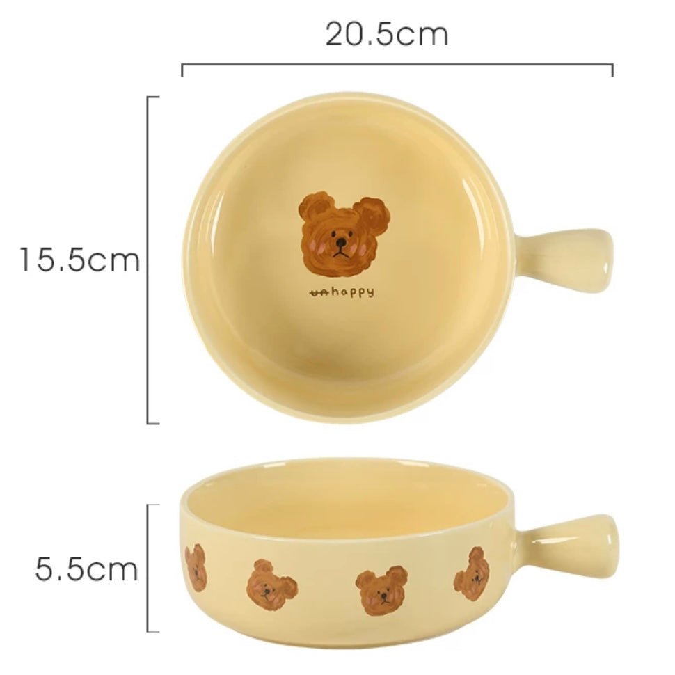 Adorable Creamy Emo Bear Handled Baking Dish - Multi-Functional Ceramic Dish