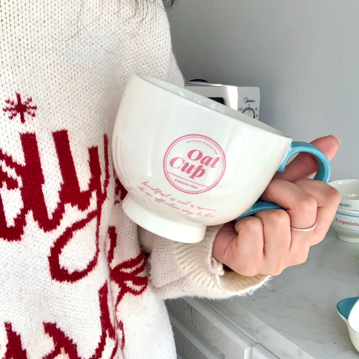 Creamy White Ceramic Breakfast Cup | 500ML Oat Cup Design
