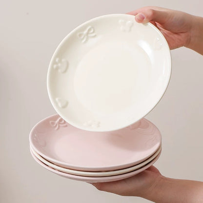 Embossed Bunny Ceramic Dinnerware Set | Pastel Pink & Cream White Tableware