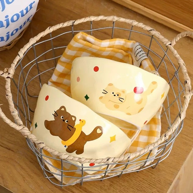 Happy Cat Ceramic Bowl Gift Set – Set of 4, Perfect for Gifting