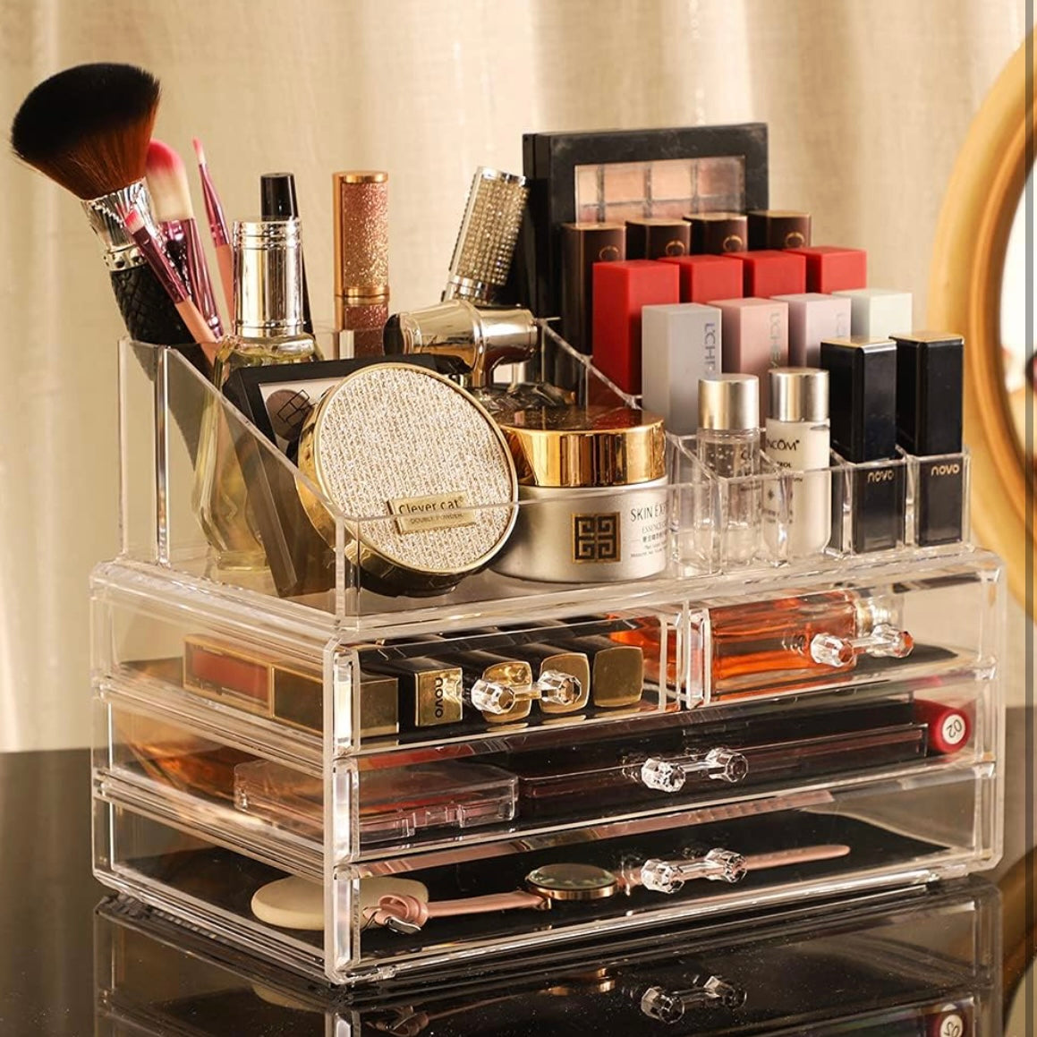 Acrylic Jewelry & Makeup Organizer Set – 2-Piece Storage Display with 3 or 4 Drawers