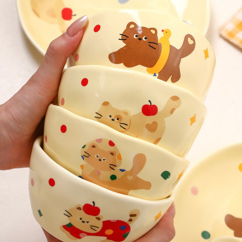 Happy Cat Ceramic Bowl Gift Set – Set of 4, Perfect for Gifting