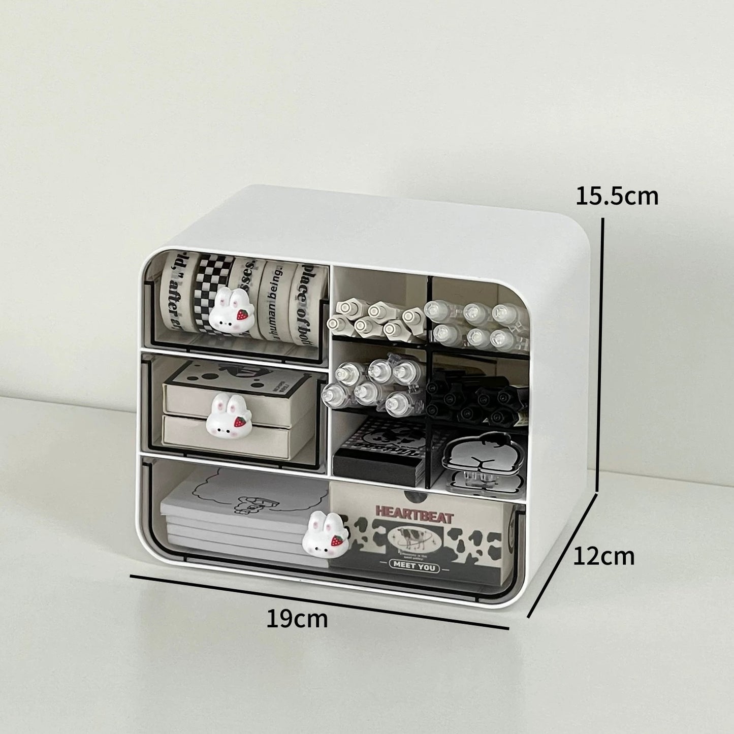 Pig & Rabbit Desktop Organizer with Drawers | High-Quality Acrylic and PC Plastic