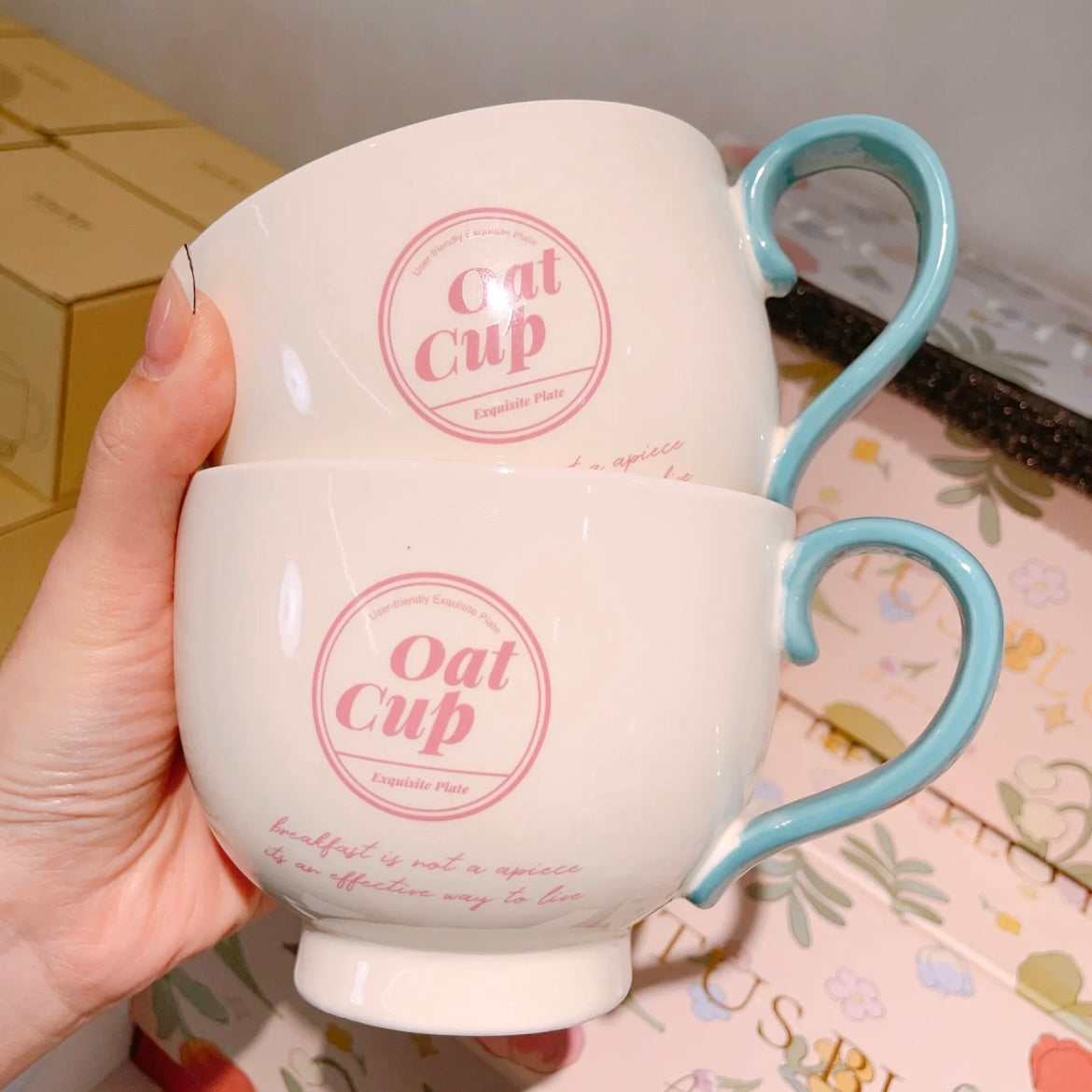 Creamy White Ceramic Breakfast Cup | 500ML Oat Cup Design