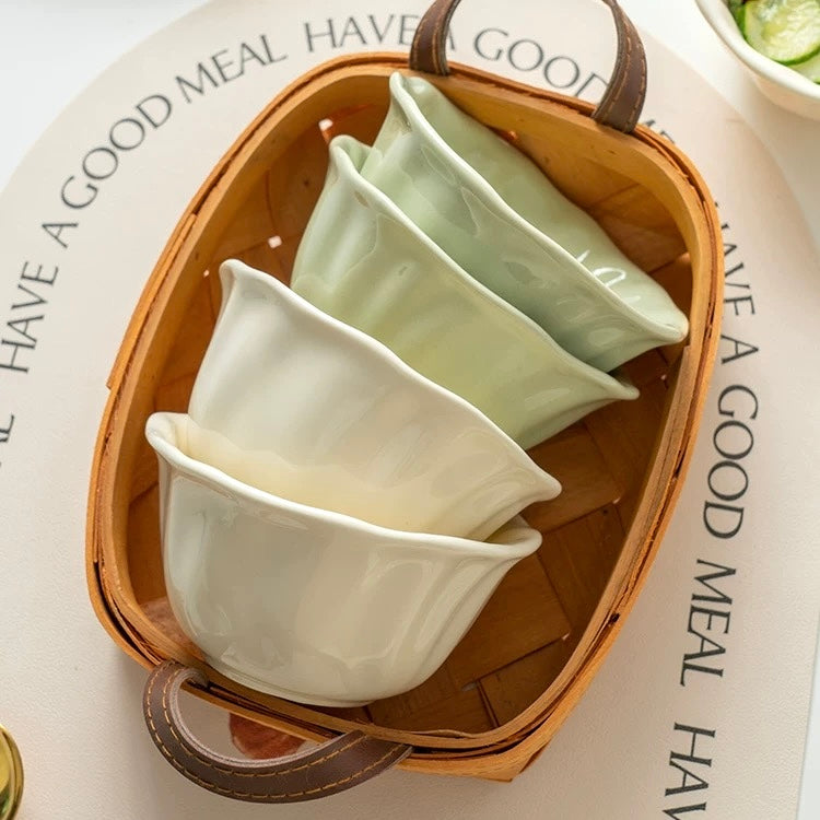 Wavy-edged Ceramic Cereal Bowl – 4.5-Inch Underglaze Bowl, Microwave & Oven Safe