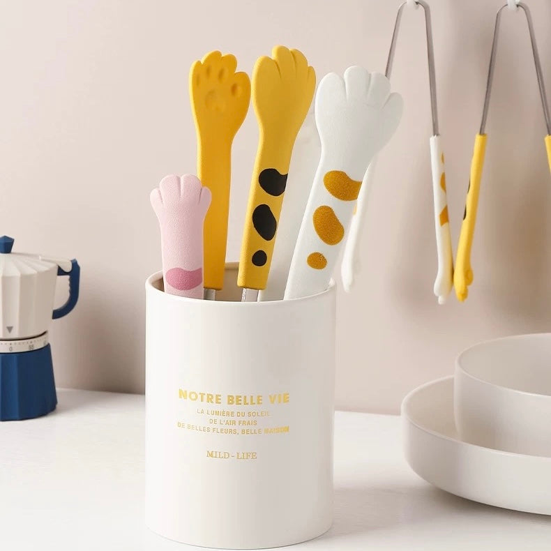 Cute Cat Paw Food Tongs | Anti-Slip Stainless Steel Tongs in Pink, Yellow, White